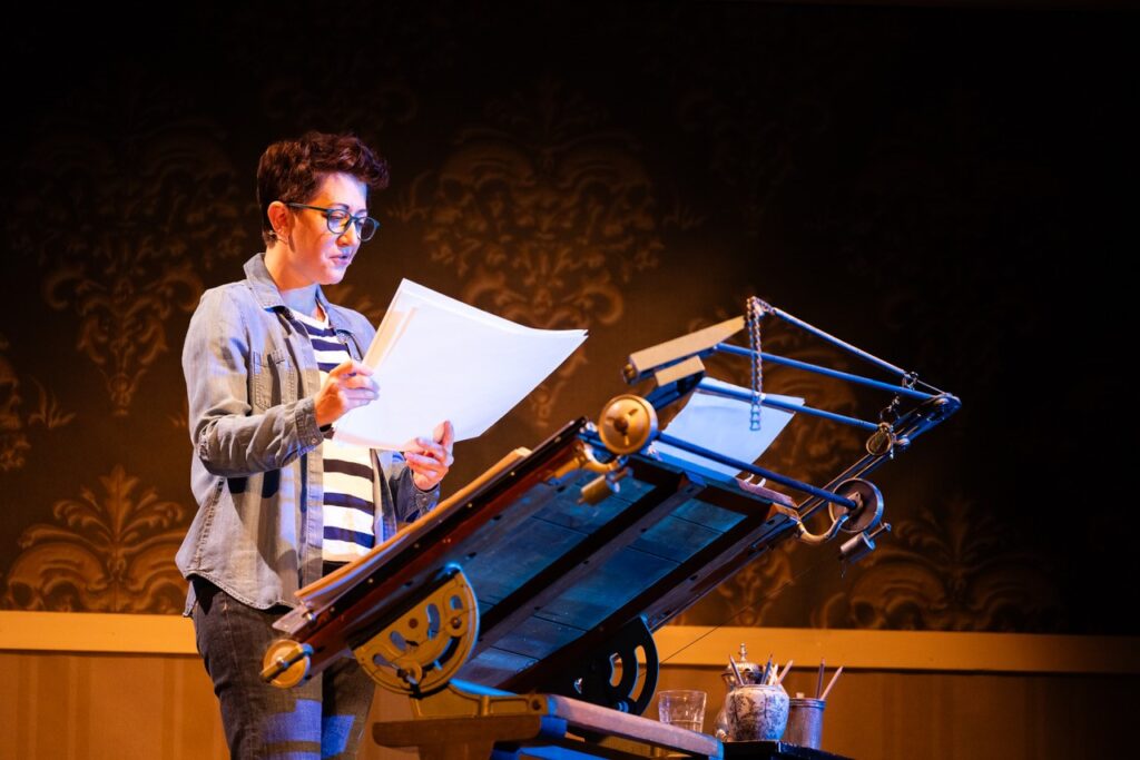 Kelly Hocking at grown-up Alison in Fun Home (The Court Theatre, August 2024)